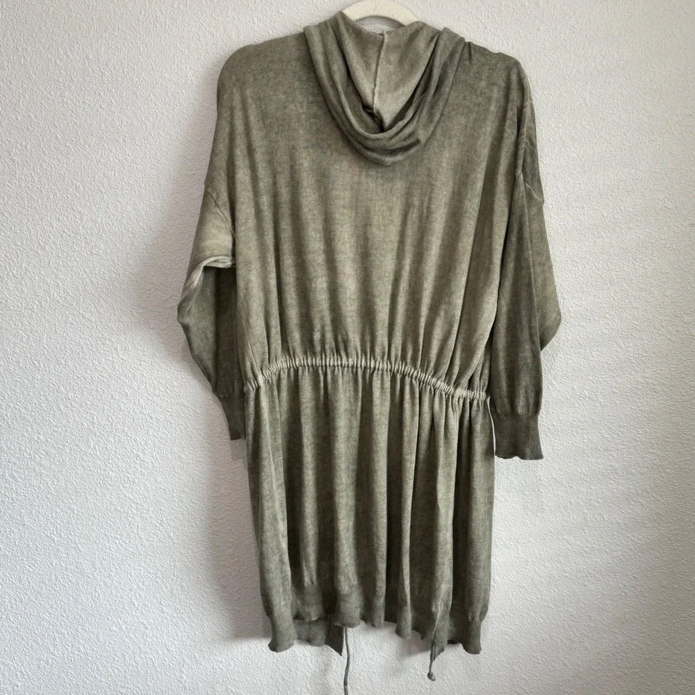 Suzy D London Olive‎ Green 100% Cotton Longline Hooded Drawstring Cardigan M/L